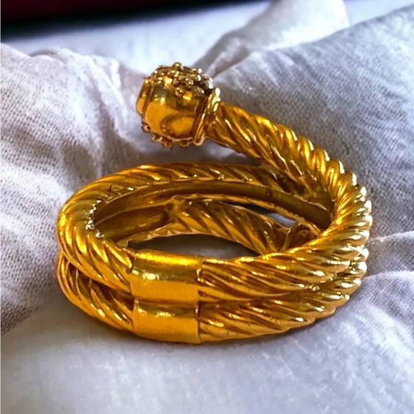 Authentic Vintage David Yurman 18k Yellow Gold Cable Diamond Ball Bypass Ring 6 - Picture 15 of 16